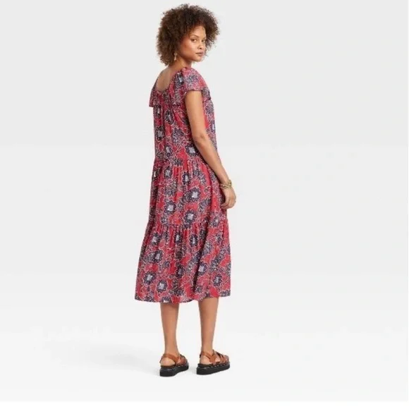 Knox Rose Women's Red Floral Bohemian Maxi Dress - Large NWT - Picture 5 of 9